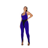 Women's Spring Clothing Fashion Color Contrast Stitching High Waist Tight Sleeveless Sports Fitness Jumpsuit