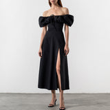 Women Summer Midi Dress Dresses Bubble Sleeve Solid Color Dress Summer