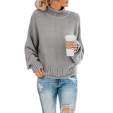 Women Sherpa Jacket Autumn and Winter Woolen Solid Color Loose Pullover Long Sleeve Coat Turtleneck Knitting Sweater