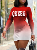 Women Plus Size Mini Dresses Sexy Bodycon Gradient Print Long Sleeve Dress