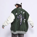Letterman Jacket Outfit Senior Jackets Varsity Baseball Coat Cartoon Men Loose Stand Collar Coat
