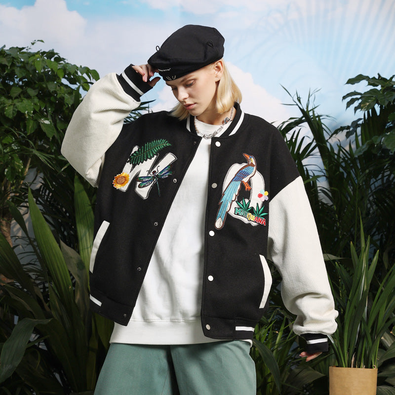 Letterman Jacket Outfit Senior Jackets Varsity Baseball Coat Retro Color Contrast Patchwork Baseball Uniform for Men and Women