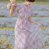 Women's cottagecore Dress Printed Plaid Dress Short Sleeve Women's Summer