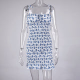 Women Summer Dresses Mini Dress Sexy Off-The-Shoulder Floral Tie-Neck Ruffled Spaghetti Straps Short Dress For Women