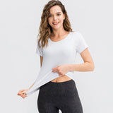 Moisture Wicking Shirts Women Tight Yoga Short Sleeve round Neck T-shirt Patchwork Breathable Quick-Drying Running Workout Clothes