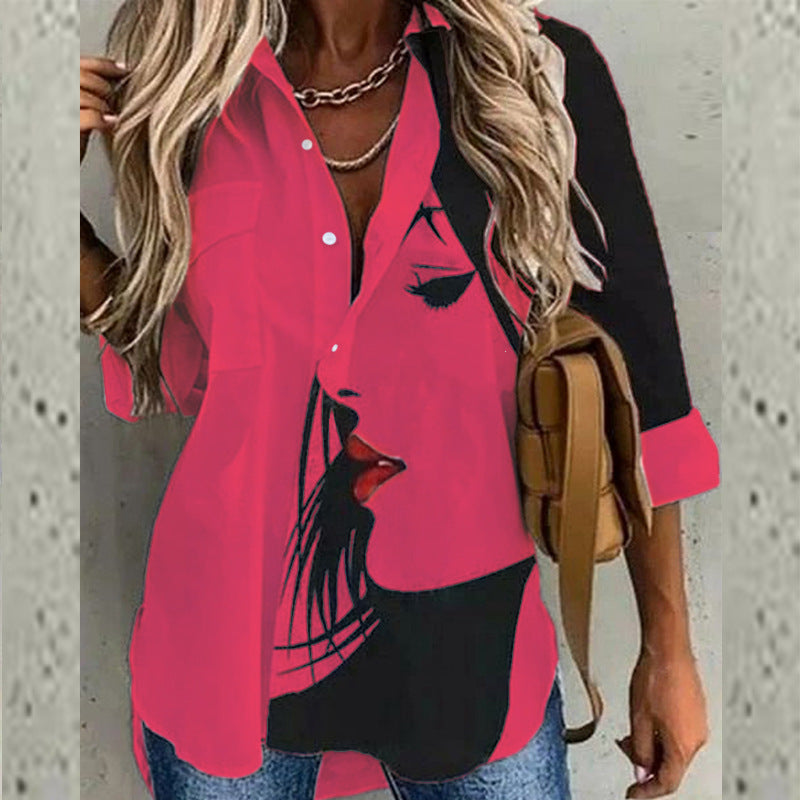 Women Bohemian Shirts Spring and Summer Fashion Long Sleeve Lapel Print Shirt