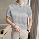 Men Polo Shirts Striped Lapel T-shirt
