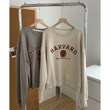 Diana Harvard Sweatshirt Vintage Loose Letter Embroidery round Neck Long Sleeve Pullover Hoodie