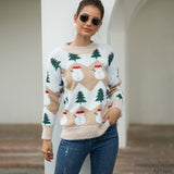 Ugly Christmas Sweater Snowman Christmas Tree Knitwear Loose Long Sleeve Pullover Crew Neck Sweater Women