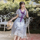 Women Cottagecore Dress Purple Checks Dress