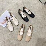 Nude Chunky Heel Casual Leather Shoes