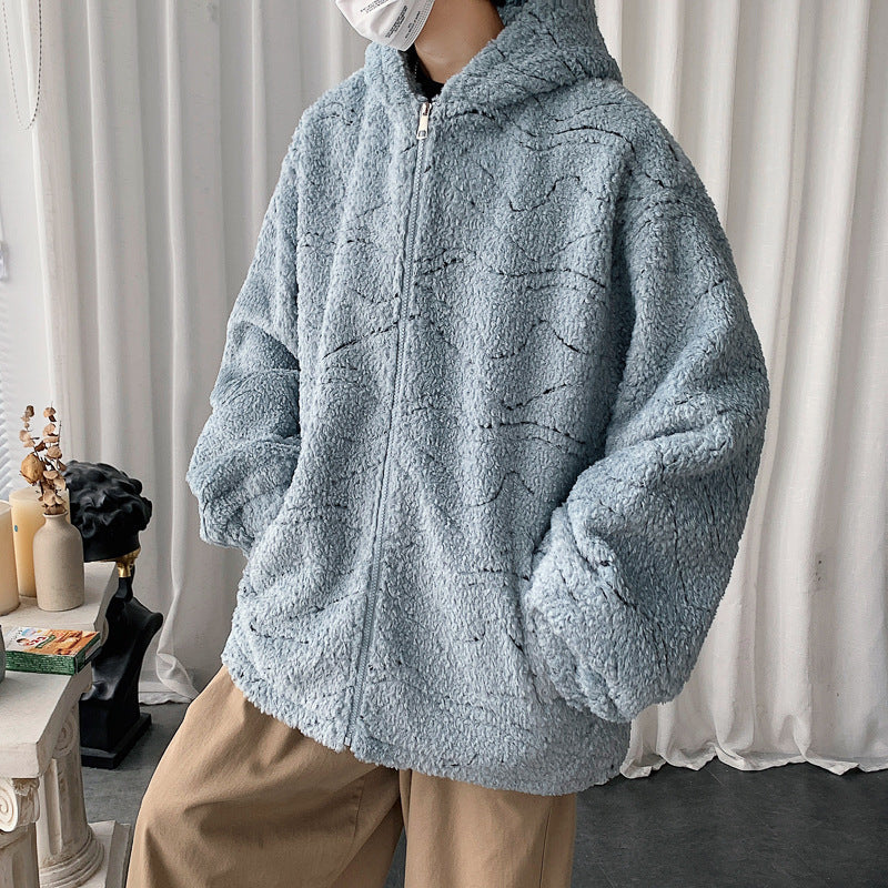 Men's Autumn Winter Coat Winter Men's Hooded Pattern Print Cotton-Padded Jacket