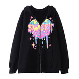 Skeleton Hoodie Winter Fleece Women's Long Sleeve Hoodie Heart-Shaped Clothes Printed Zipper