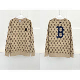 Yankees Men's and Women's Pullover Embroidery Large Logo Sweater Retro Presbyopic Couple round Neck Long Sleeve Casual