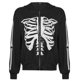 Skeleton Hoodie Autumn Sternum Pattern Long-Sleeved Top Loose Casual Hooded Zipper Sweater Coat