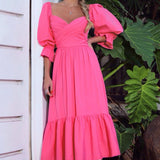 Women Bohemian Dress Autumn Solid Color Loose Long Dress