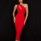 Emily Ratajkowski Dress Mesh Shoulder Hollow Steel Ring Pleated Backless Dress