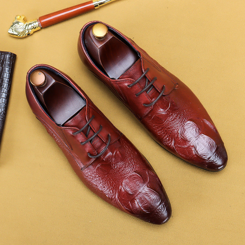 Indo Western Shoes Handmade Men's Business Formal Leather Shoes Pointed Leather Crocodile Pattern Men's Shoes