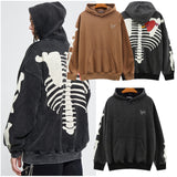 Skeleton Hoodie Washed Bone Heart Chapped Printed Hooded Terry Couple Sweater