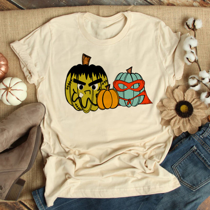 Halloween Costumes Pumpkin Pumpkin L Printed round Neck T-shirt for Women