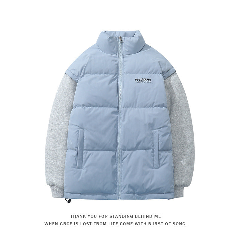 Men's Autumn Winter Coat Stand Collar Color Matching Cotton-Padded Jacket