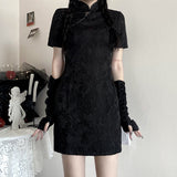 Gothic Lolita Harajuku Style Dressing Black Improved Cheongsam Dress with Oversleeves