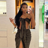 Women Top & Skirt 2 Piece Set Summer Cropped Tank Top Hip Split Skirt Suit