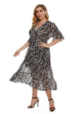 Women Plus Size Maxi Dresses V Collar Chiffon Printed Dress