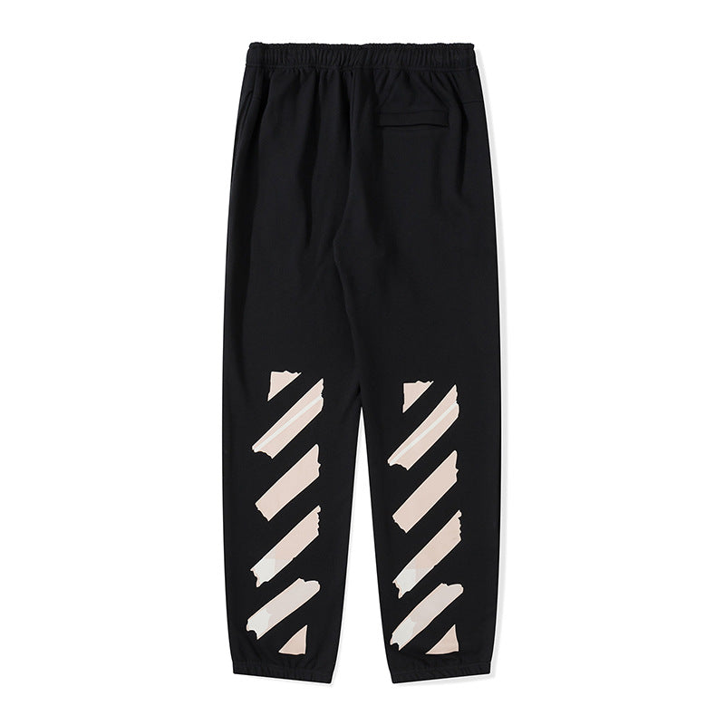 Off White Winter Pants Early Autumn Off Yellow Rubber Strip Printed Terry Casual Trousers for Men and Women