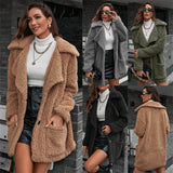 Women Sherpa Jacket Casual Loose Single-Breasted Bubble Wool Coat Loose Lapels Lamb Wool Trench Coat