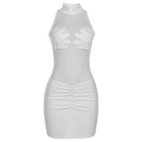 Kesha Black Dress Women's Fashion round Neck Sleeveless Sexy See-through Slim Sheath Dress