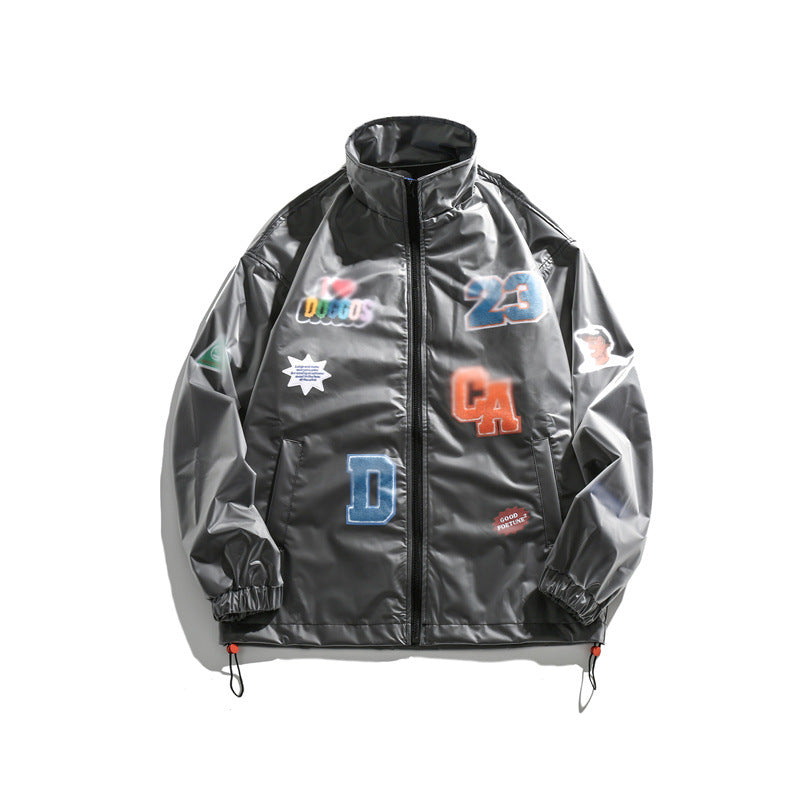 Blackair Jacket Cartoon Letter Transparent Stand Collar Jacket