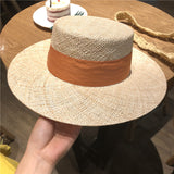 Straw Hat Hand-Woven Flat Straw Hat Women's Spring and Summer Top Hat