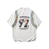 Men's T-shirt Sports Summer High Street Loose Contrast Color Vest Letter Print Paisley Short Sleeve T-shirt for Men