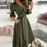 Work Dresses for Girls Women's Autumn Printed Plaid Lapel Lace-up Dress