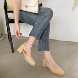 Nude Pumps Block Heel Leather Shoes