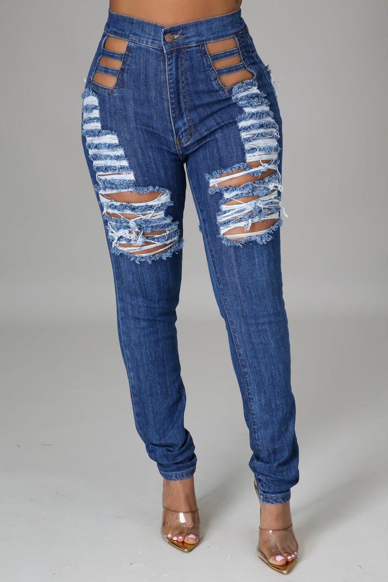 Women Distressed Denim Jeans Ripped Jean Worn Stretch Ripped Jeans Women's Trousers