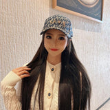 Vintage Check Baseball Cap Lattice Rhinestone