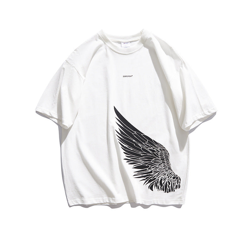 Men Tshirts Summer Trendy Half Sleeve T-shirt Personality Wings Printing Loose Street Short Sleeve Men
