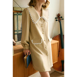 Work Dresses for Teachers Vintage Lace Trim Long Sleeve Dress Autumn