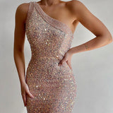 Kim Kardashian Marilyn Monroe Dress Pink Split Dress One Shoulder Sequins Dress