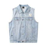 Yankees Autumn and Winter Letter Embroidery Retro Denim Waistcoat Vest Coat Top Men and Women