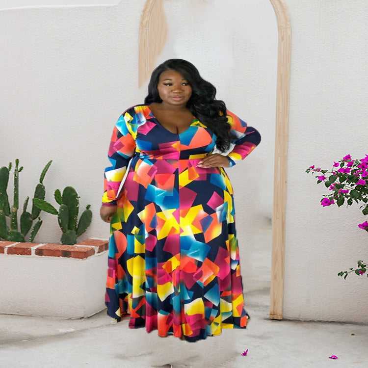 Nina Parker Dresses plus Size Printed Waist-Controlled Elegant Sexy Dress Long Dress