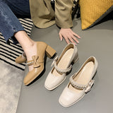 Nude Chunky Heel Pearl Mary Jane Shoes