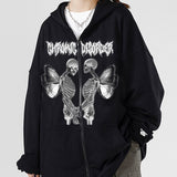 Skeleton Hoodie Skull Butterfly Cardigan Hoodie Street Zipper Sweater Women's Y2g Coat