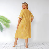 Women Plus Size Maxi Dresses Lace Polka Dot Loose Casual Dress