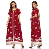 Muslim Women Stylish Kashibo Abaya Muslim Ladies Long Gown Islamic Clothing Jilbab Jalabiya Pullover Print Red Loose-Fitting Maxi Dress