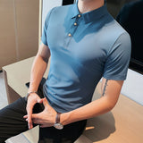 Men Polo Shirts Slim Fit Solid Color Polo Collar Short Sleeve T-shirt
