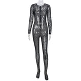Kesha Black Dress Jacquard See-through Zipper Body Stocking Jumpsuit for Women
