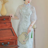 Women's cottagecore Dress Mint Rose Cheongsam Summer Floral Dress for Women